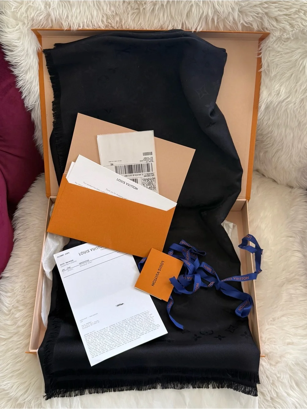 Louis Vuitton Monogram Shawl Scarf Wrap Black